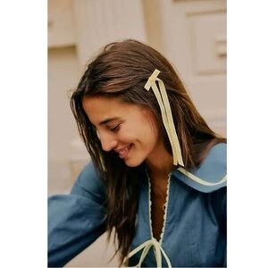 Free People Bow Set Yellow Gingham Hair Clips Coquette Picnic Dainty Cottage NWT